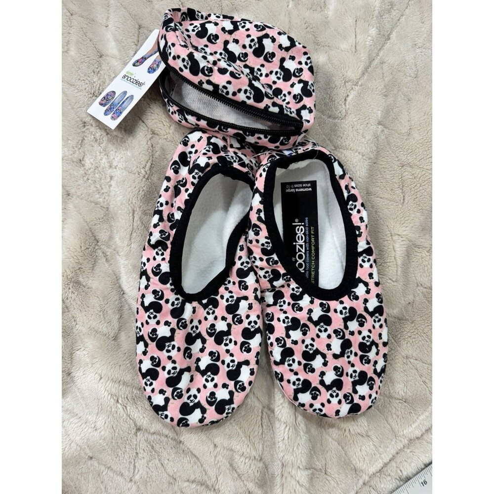 Snoozies Skinnies Slippers Women L Pink Panda Kawaii Cozy Travel Pouch NWT